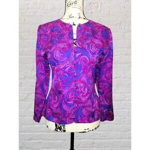 Vtg Adrianna Papell Silk Paisley Blouse Women 10 Purple Pink Button Front Classy